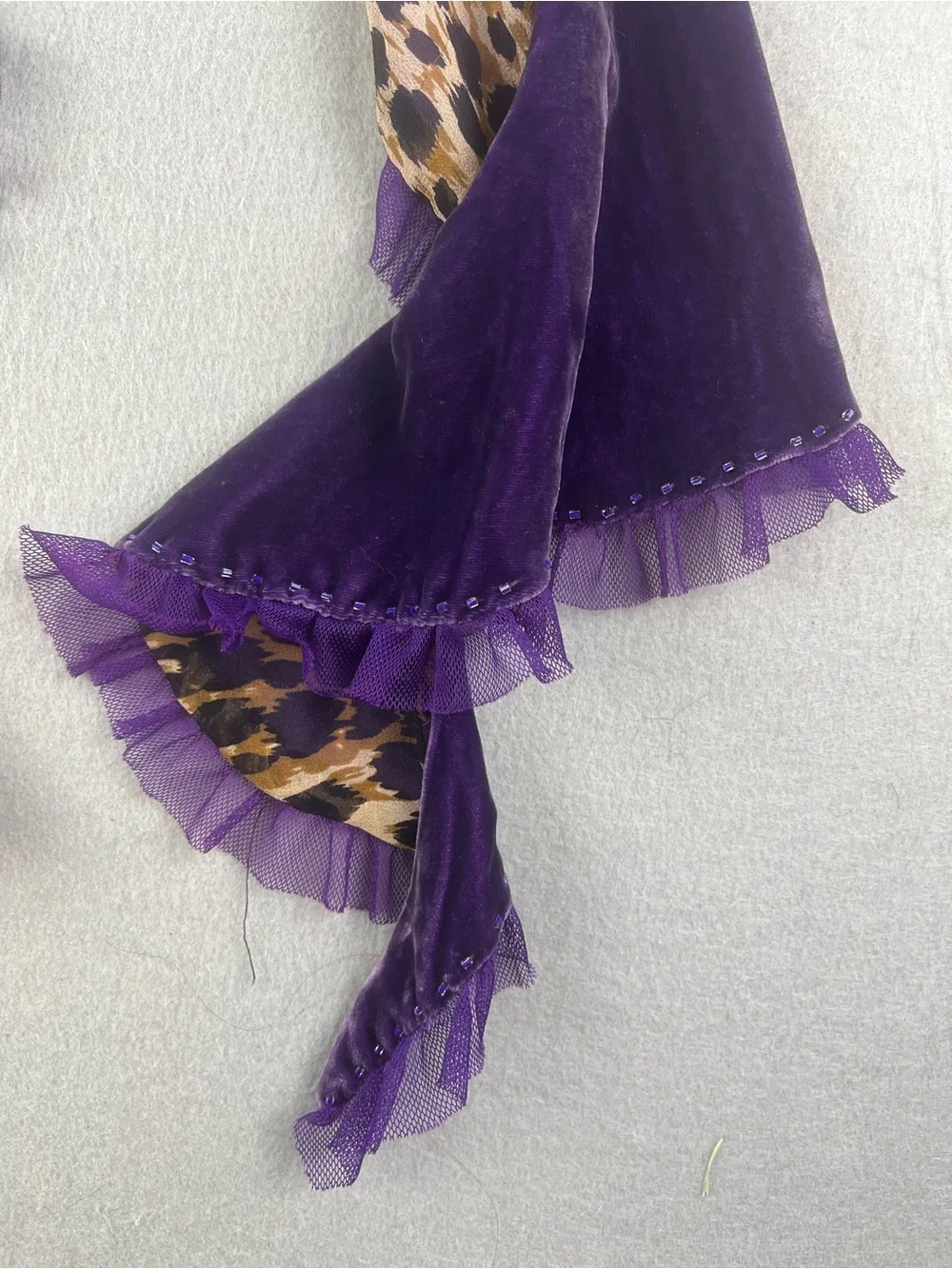 Vtg 1990s 72” Betsey Johnson Silk Velvet Leopard Beaded Scarf Purple Y2K Gothic